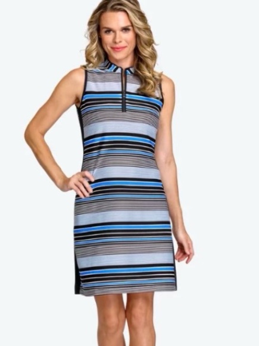 Tail 1/4 Zip Striped Jacquard 36.5” Mini Dress Medium Golf Beach Sun Protection